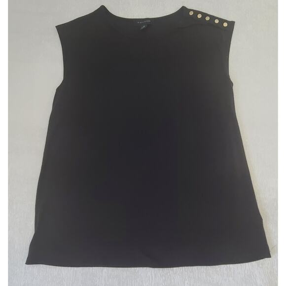 H Halston women's black Sleeveless top gold button detail Size Medium office - Picture 4 of 9